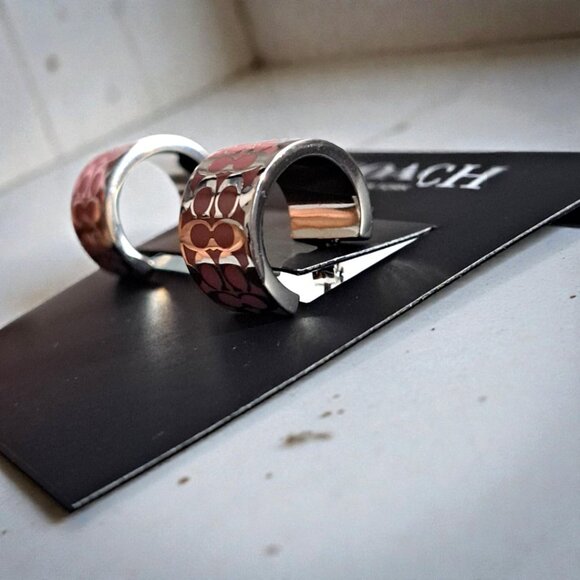 Coach Signature Enamel Huggie Earrings in Silver & Pink NWT - Picture 5 of 14
